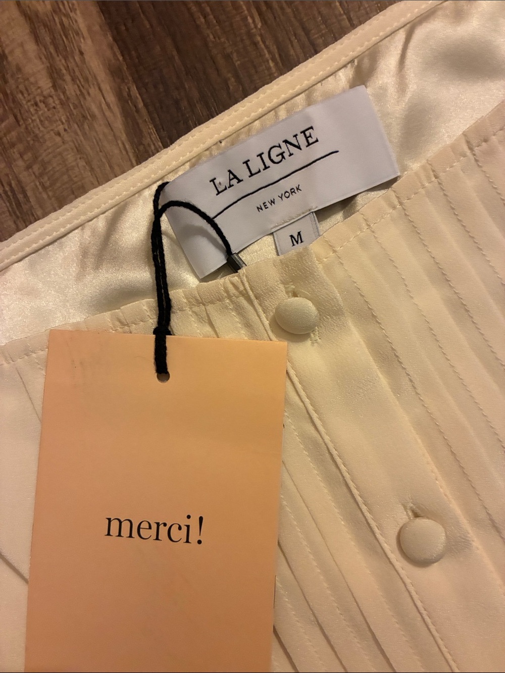 La Ligne Cream Pleated Silk Camisole with Covered Buttons- GORGEOUS- NWT - Picture 2 of 16